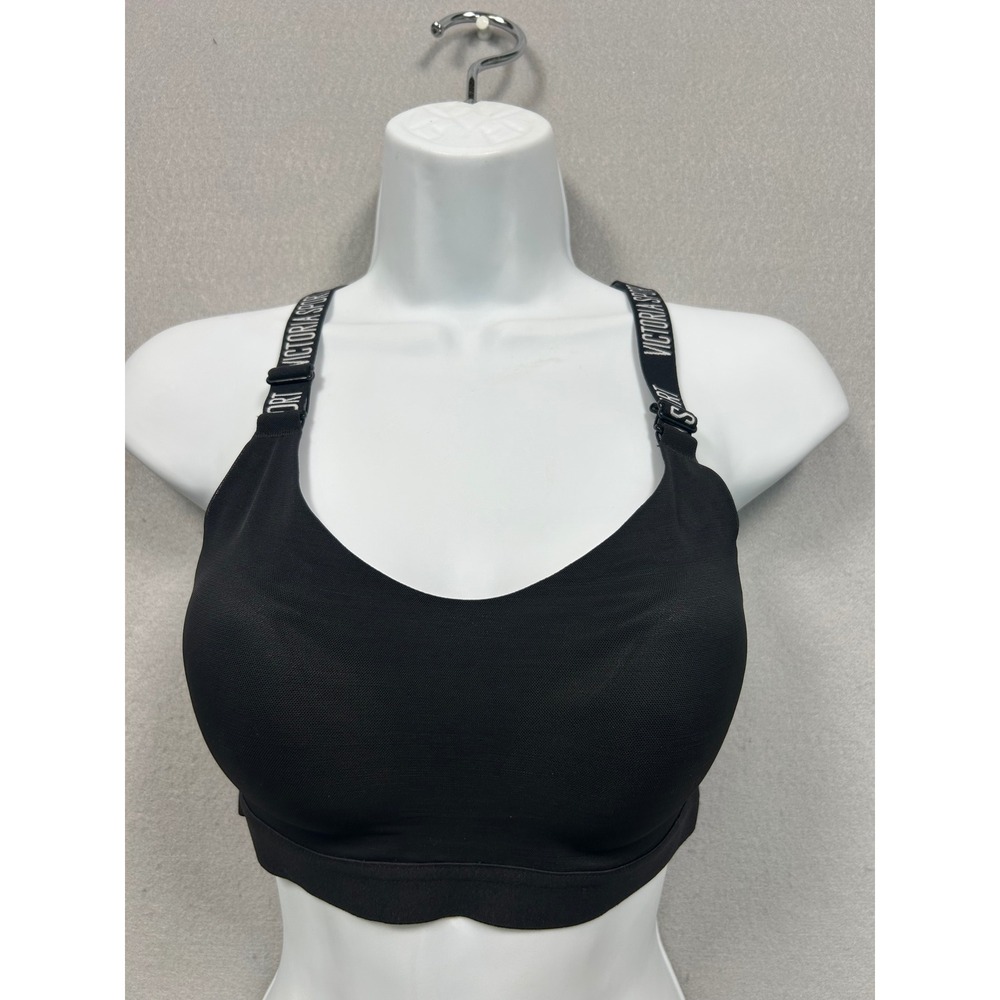 Victoria Secret Sport Lightweight Sports Bra Black Logo Straps 32C 385137-BSV